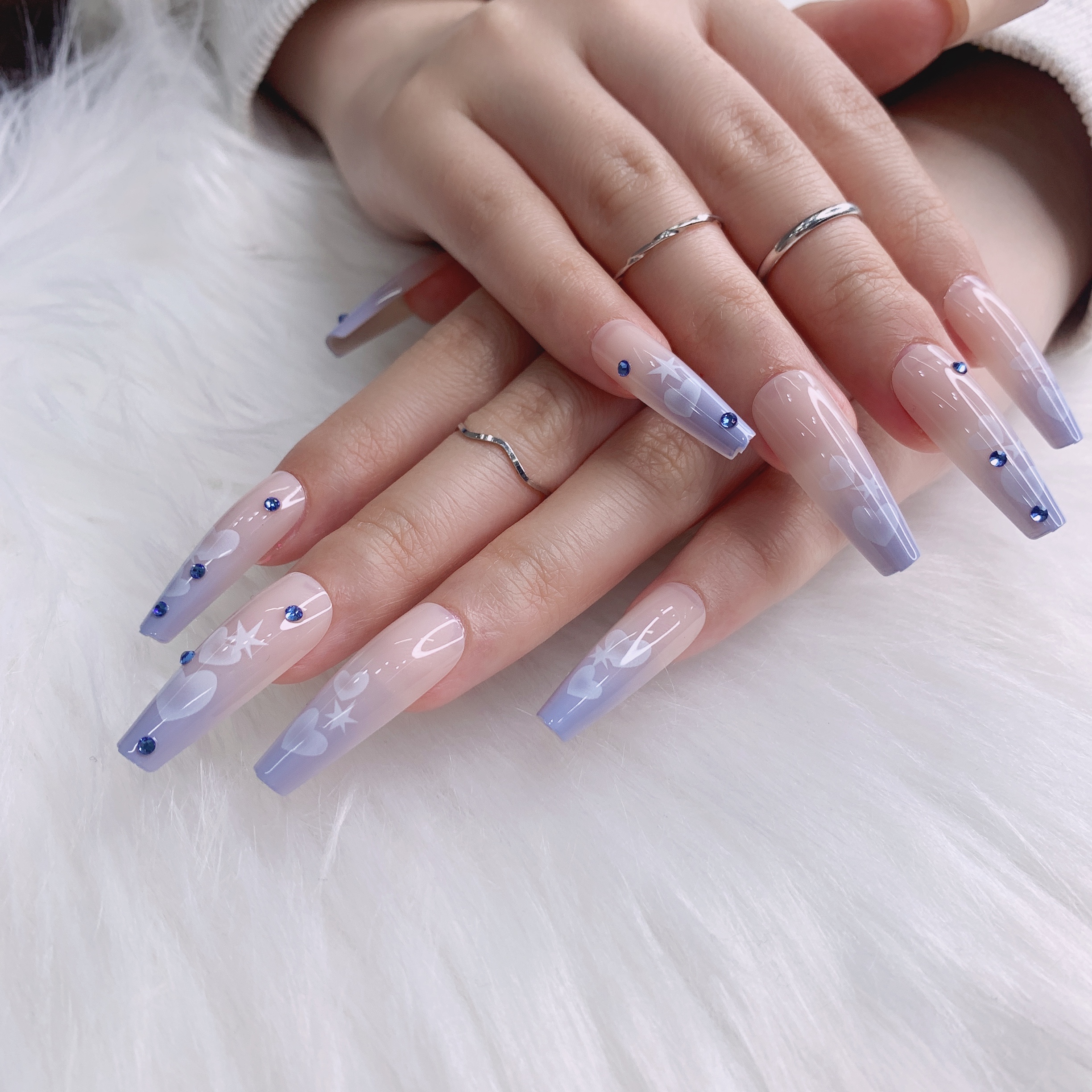 Роскошные Дизайнерские накладные ногти TSZS, Длинные акриловые градиентные накладные ногти с полным покрытием, наклейки на ногти для женщин и девочек