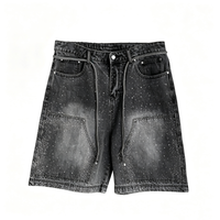 Jeans personnalisés pour hommes, vintage, noir délavé, effet usé, avec strass, jorts en denim, coupe large, baggy, style Y2K, avec poches patchwork
