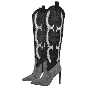 Fashion <strong>Sparkly</strong> Cowboy <strong>Boots</strong> Shiny Rhinestone Decor Knee-High High Heel <strong>Boots</strong> for Women Evening - Product Image 3