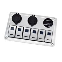 Panneau de commutateur à bascule LED 12V 6 gang en aluminium avec voltmètre, chargeur USB, prise allume-cigare pour voiture, camping-car, camion, bateau