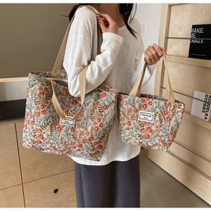 Floral <b>Canvas</b> Tote <b>Bag</b> <b>Large</b> Capacity Shoulder Shopper Handbag Cotton Shopping <b>Bag</b> for Daily Travel - Product Image 3