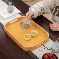Plateau rectangulaire multifonctionnel en bambou naturel avec poignées, formé par pressage à chaud, durable, écologique, style simple, pour service de table