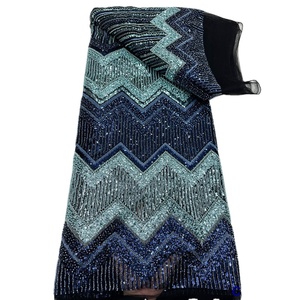 लिसामी बीन्स बिंदीदार तरंग फैशन अनुक्रमों के लिए गोल्ड ब्लू पार्टी ब्राइडल वेडिंग डिजाइन फीता कपड़े और अवसर के लिए - Product Image 1