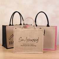 Sac fourre-tout en toile de jute imperméable avec fermeture à bouton, poignée en coton, logo personnalisé pour la plage, le shopping, promotionnel
