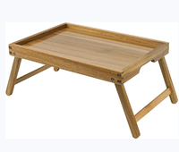 Table de lit en bois d'acacia avec pieds pliants, plateaux pour le petit-déjeuner, plateau de service pour les aliments et les collations
