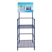 Nouveau produit : Étagère métallique à 2 niveaux pour bouteilles d'eau de 1 gallon, revêtement époxy bleu foncé, pour la vente au détail