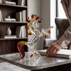 Figurine de cheval en verre soufflé à la main, corps transparent pour la sculpture artistique de la queue, sculpture animale décorative pour la maison - Product Image 6
