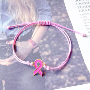 स्तन कैंसर की रोकथाम ब्रेसलेट महिलाओं के स्वास्थ्य प्यार स्तन दिन हाथ से बुना हुआ कंगन गुलाबी रिबन कंगन - Product Image 4