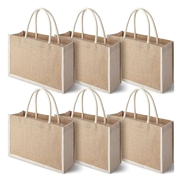 Bolsa de presente de juta para casamento e viagem, sacola de papelão com alça, desenho quadrado branco à prova d'água, com fundo quadrado