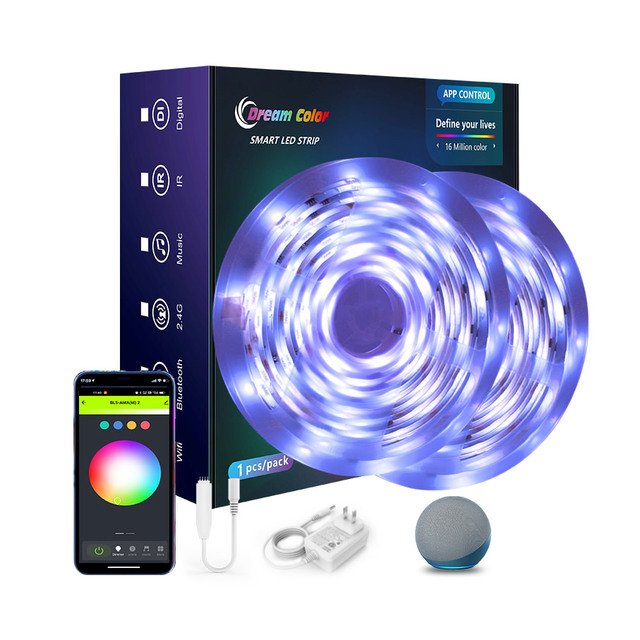 E-commerce Supplier's Smart RGB LED Strip Alexa & APP Controlled 5050 12V 10M Light String for Landscape Decoration 1m Length