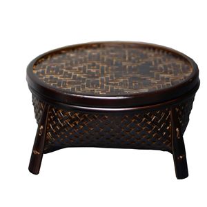 <b>Bamboo</b> Woven Storage Basket Round Black And Yellowish Brown Tea Set <b>Container</b> Living Room Use - Product Image 5