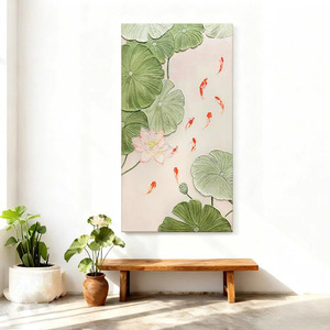 Hand Painted Oil Painting Lotus And Koi Fish <b>Art</b> Wall Decor For Entrance Hallway Hanging Canvas Artwork Thick Texture Abstract - Product Image 3