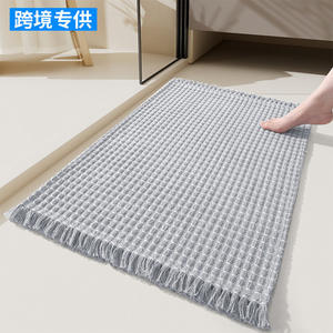 Alfombra de baño minimalista de microfibra de color sólido, rectangular, absorbente, con borde de borlas, para usar en la puerta del baño - Product Image 5