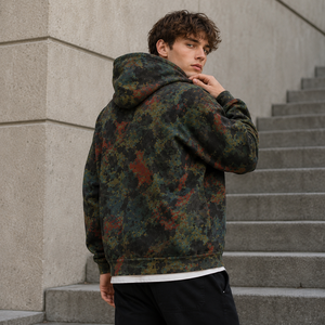 Vente en gros Sweat à capuche entièrement zippé pour <span class=keywords><strong>homme</strong></span>, coupe ample, en molleton de coton épais, imprimé <span class=keywords><strong>camouflage</strong></span> rétro délavé, style streetwear - Product Image 3