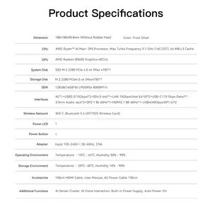 GTR9 Pro Ai <span class=keywords><strong>Mini</strong></span> <span class=keywords><strong>PC</strong></span> AMD <span class=keywords><strong>Ryzen</strong></span> Ai Max + 395 LPDDR5X 128GB 8000MT/S 2TB SSD 140W อัลตร้า10GbE แลน WiFi7สแกนลายนิ้วมือ - Product Image 5