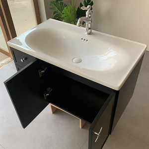 Modern Bathroom Vanity With Ceramic Basin Rectangular <b>Floor</b> <b>Standing</b> 48 In MDF Cabinet Painted Finish Contemporary Design - Product Image 4
