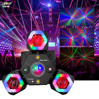 Mini projecteur de scène mobile 4-en-1 à 3 bras, avec laser, stroboscope, LED RGBWAUV, DMX512, IP20, CRI90, en aluminium et plastique, pour DJ et discothèque