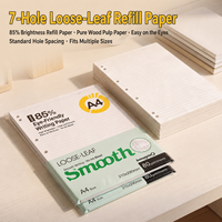 Recharge de feuilles A4 à 7 trous, lignées et quadrillées, en papier de pâte de bois vierge, respectueux des yeux