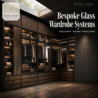 Armoire coulissante en verre sur mesure |   Cadre en aluminium noir noyer foncé |   Usine de meubles pour toute la maison OEM