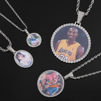 Bijoux glacés hip hop micro-cadre de mémoire de zircon de réglage rond personnalisé colliers photo pendentif photo