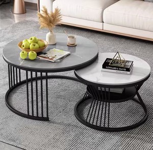 Luxurious Round Rock Panel <strong>Coffee</strong> <strong>Table</strong> Minimalist Design <strong>Glass</strong> Top for Hotel Home Small Apartments Living Rooms for Dining - Product Image 3