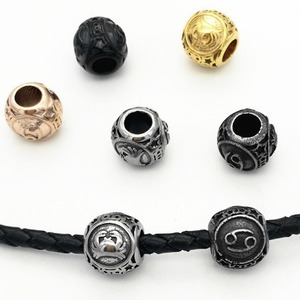 Cuentas espaciadoras del zodíaco de acero de titanio Yunnique, cuentas sueltas para hacer pulseras, cuentas metálicas chapadas en acero inoxidable - Product Image 1