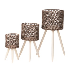 Rattan Woven Flower <b>Pot</b> <b>Stand</b> Wooden Tripod Indoor Plant Holder Nordic Style Circular Design Home Decor - Product Image 4