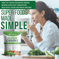 Mélange de boissons Super Greens Super Aliments à marque privée, champignons, probiotiques, fibres, santé intestinale, énergie naturelle, poudre verte propre