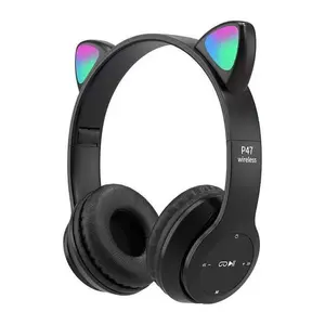 Vendas quentes Levou Bonito P47 Cat Ear Headphones Bt5.0 Fone De Ouvido Sem Fio Com Microfone Kid Girl Stereo P47M Fone De Ouvido