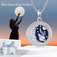 Collier avec pendentif en argent sterling 925, cadre personnalisé gravé avec photo d'animal de compagnie, lune, planète