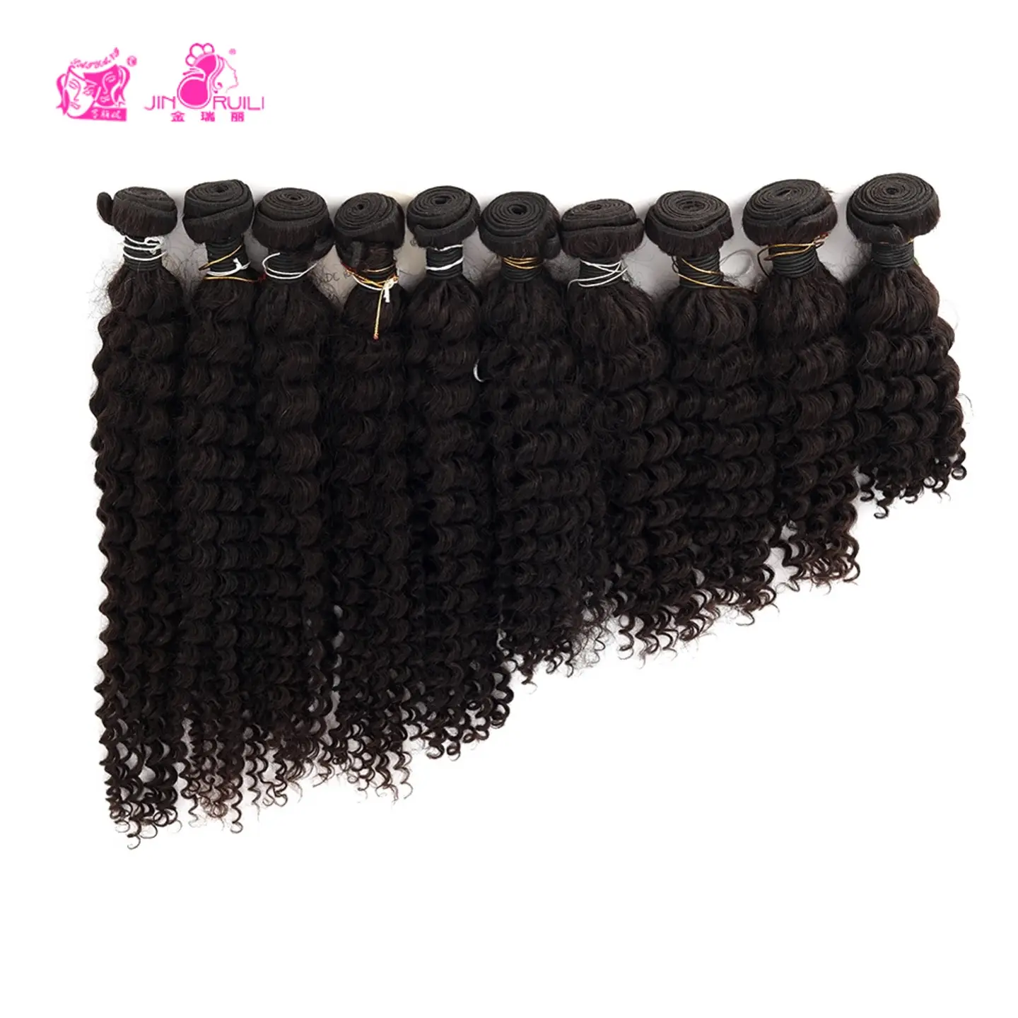 JINRUILI özelleştirilebilir saç uzatma 12/18/22/26 inç siyah Afro dalga/derin dalga/kıvırcık çift atkı doğal saç demetleri kadın için