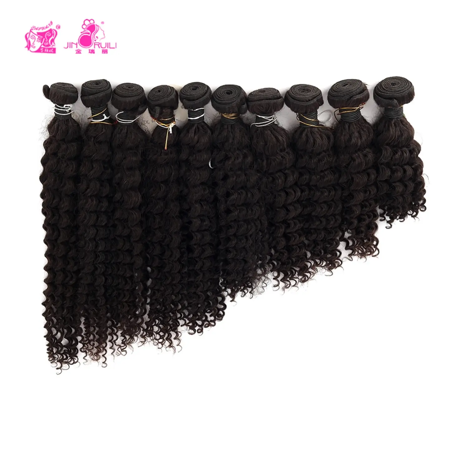 JINRUILI Extension de cheveux personnalisable 12/18/22/26 pouces vague afro noire/vague profonde/double trame bouclée faisceaux de cheveux naturels pour femme