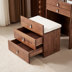Coiffeuse moderne en bois massif avec miroir rabattable, <span class=keywords><strong>commode</strong></span> <span class=keywords><strong>2</strong></span> tiroirs peu encombrante et tabouret pour appartement, hôtel et salon - Product Image 4