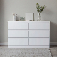 Commode à 6 tiroirs sans poignées, tiroirs de rangement en bois amovibles pour l'organisation de la chambre à coucher, pour le salon, en bois