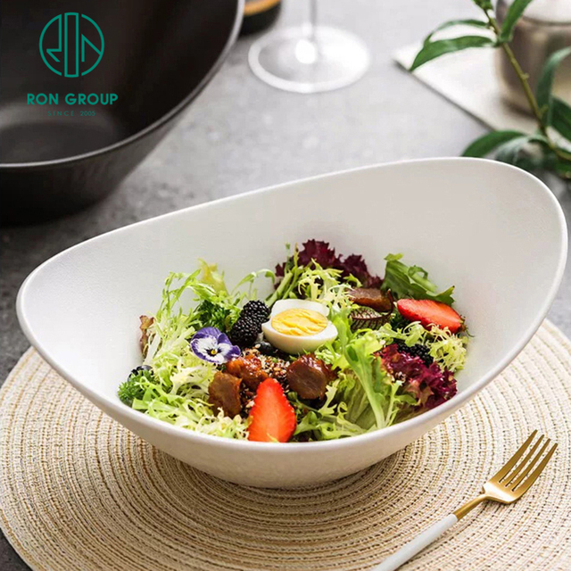 Modern Heat-resistant Food Grade White Black Customized Boat-shaped Salad Fruit Dinner Bowl Melamine Dinnerware Tableware