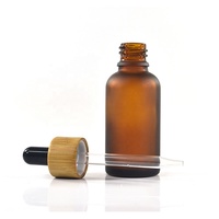 Flacon compte-gouttes en verre givré transparent de luxe personnalisé de 30 ml avec bouchon en bambou pour huiles essentielles, crème pour le visage, crème pour la peau, gouttes pour les yeux
