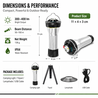 Lanterne de camping LED rechargeable en ABS blanc IPX4 avec trépied magnétique, intensité variable en continu, lampe de secours pour tente extérieure