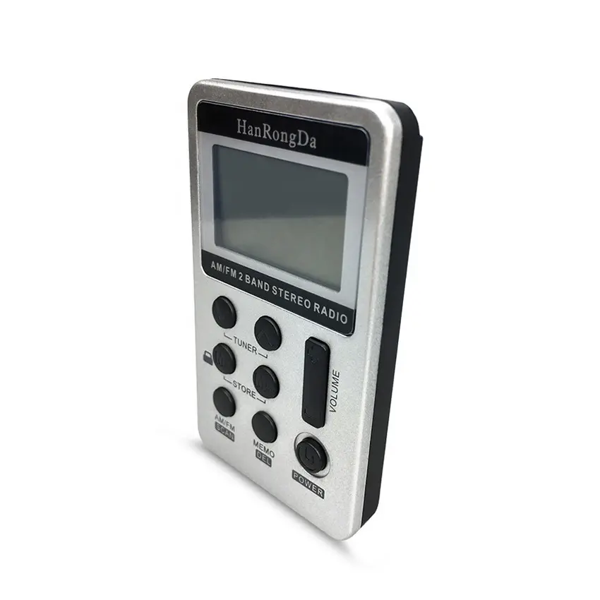 Radio digitale portatile tascabile LCD AM/FM ricaricabile con auricolare argento usa