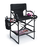 Chaise de maquillage en alliage d'aluminium, portable, pliable, multifonctionnelle, chaise de coiffure, chaise de réalisateur d'extérieur à dossier haut noir