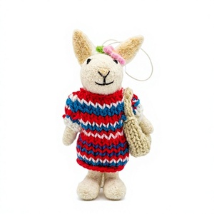 Handmade Eco-Friendly Traditional Knitted Rabbit Ornament 100% Wool Red Blue White Sweater Cartoon <b>Animal</b> Christmas Decoration - Product Image 2