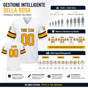 Maglia Personalizzata di Football Americano con Scollo a V, Bianca Gialla Nera, Abbigliamento Squadra Academy, Logo Personalizzato, Piccoli Lotti, Campione Rapido - Product Image 6
