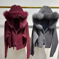 Chapeau en fourrure de renard Design Pull décontracté Manteau de couleur personnalisé Veste courte avec fermeture éclair