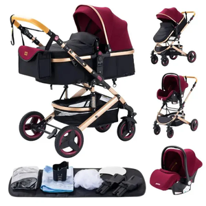 Poussette bébé 3 en 1 avec siège auto, en tissu lin et Oxford, pliable à un bouton, cadre en alliage d'aluminium, possibilité de s'asseoir et de se coucher - Product Image 1