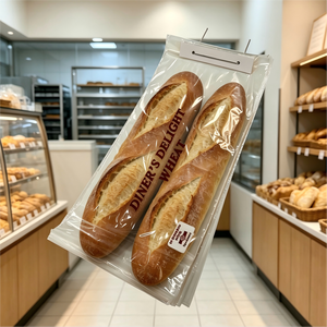 Bolsas de pan de LDPE de grado alimenticio con base acanalada para exhibición en panaderí<span class=keywords><strong>a</strong></span>, embalaje transparente e higiénico para sándwiches, panes, ensaladas y pasteles - Product Image 1