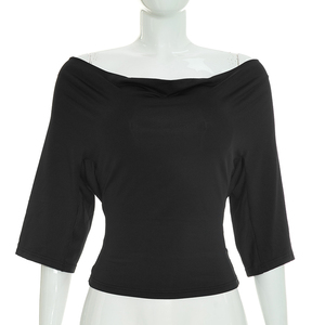 Viviblook Y26TP271 – Haut décontracté d'été pour femme, nouveau t-shirt sexy à épaules dénudées et dos nu avec lacets pour dames - Product Image 1