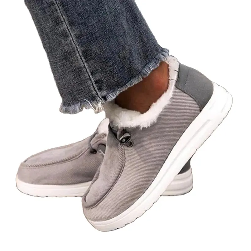 Footwear Winter Warm Fur Women Sneakers Plus Size Slip On Canvas Casual Shoes Ladies Breathable Non-slip Boat Shoes