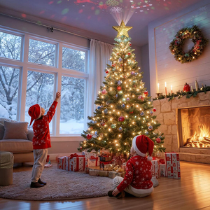 Décoration de sommet de sapin de Noël, étoile lumineuse scintillante, flocon de neige dynamique rotatif, projecteur LED USB, veilleuse ABS, fête de Noël, enfants - Product Image 1