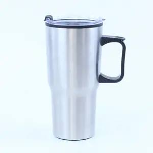 Vaso reutilizable con recubrimiento en polvo sin BPA 20oz con asa SS Taza de viaje interior de plástico exterior para automóvil