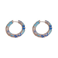 Pendientes de Aro de Zirconia Azules Exóticos de Estilo Étnico Vintage, Versátiles, con Círculo Geométrico Exagerado, Venta al por Mayor