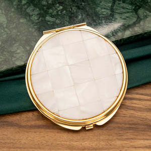 Luxury Natural Mother of Pearl Round <b>Compact</b> <b>Mirror</b> Gold Silver Plated Metal Folding Dual Sided HD Glass Pocket Makeup <b>Mirror</b> - Product Image 6